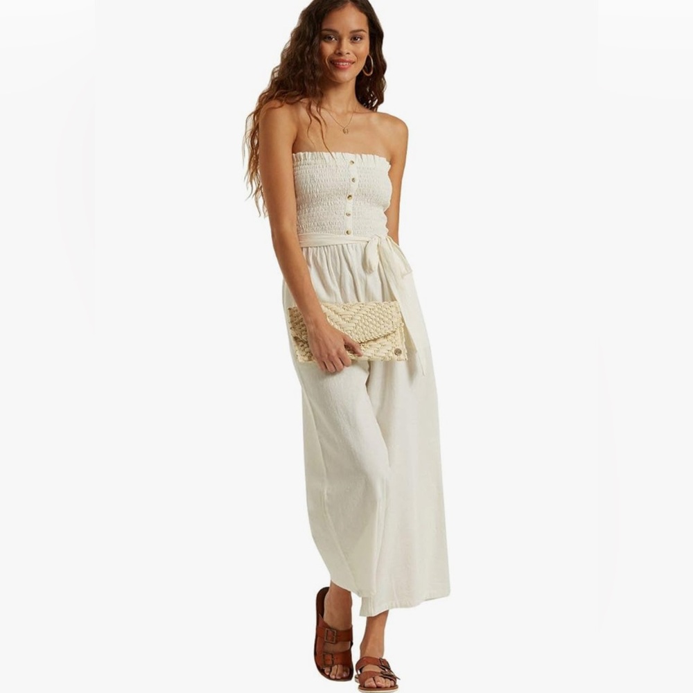 Billabong Cream Strapless Smocked Jumpsuit
